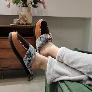 [H157] VONMAY Comfy Fuzzy House Memory Slipper Foam Slip - Warm Moccasin Style